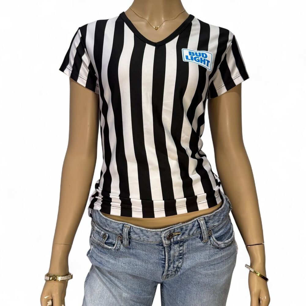 Bud Light Striped Referee Uniform Jersey Shirt for Women M Sports V Neck